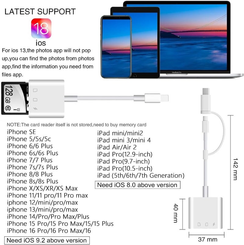 SUNTRSI SD Card Reader for iPhone iPad,Micro SD Card Reader Memory Card Reader Plug and Play Trail Camera SD Card Adapter,Simultaneous Charging and Reading - Image 5